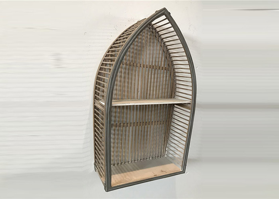 ZY919105 17 Inch High Retro Bamboo Wall Shelf Mid Century Shelving Display Shelves