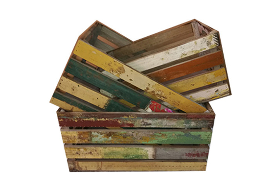 Decorative 49x35x25cm Set 3 Reclaimed Wood Crate