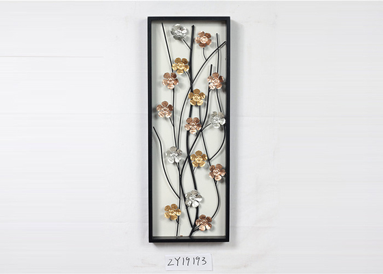 Wooden Framed Metal Floral Design Wall Art Decoration For Home Gallery Hotel