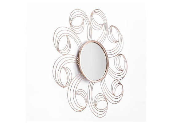 Sunflower Shape Metal Wall Art Mirror Floral Mirror Rose Gold Color For Wall